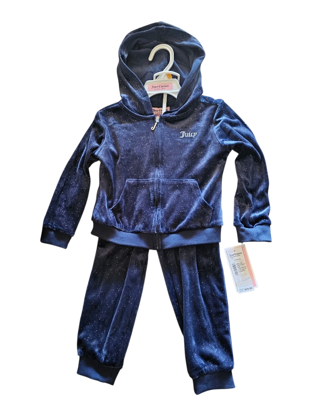 Juicy Couture Navy Sparkle Velour Hoodie & Pants Set